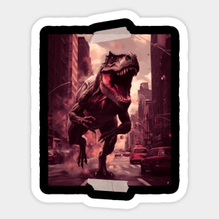 T Rex Tyrannosaurus Running Though The City Dinosaur Design Sticker